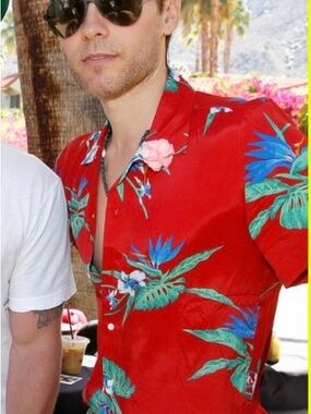 Sandro Red Floral Button-Down Shirt as seen on Jared Leto and Rami Malik